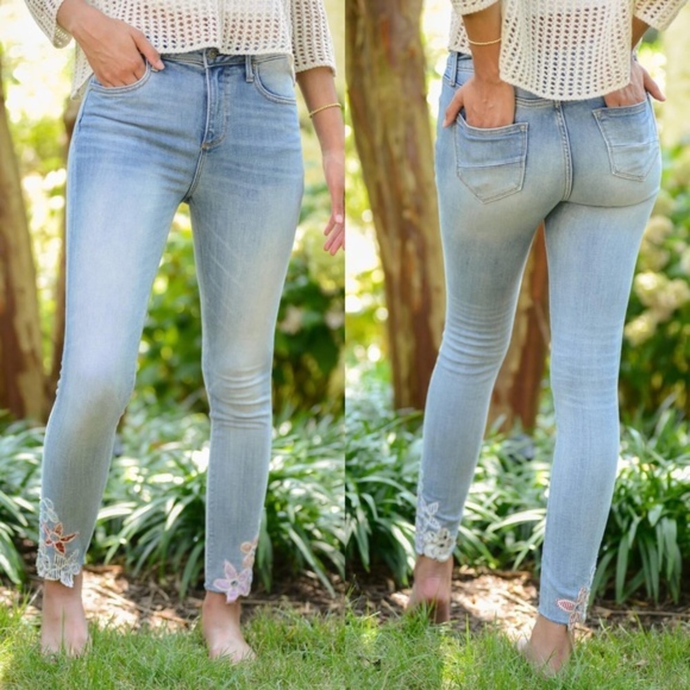 Driftwood Jackie High Rise Floral Hem Skinny Jean
